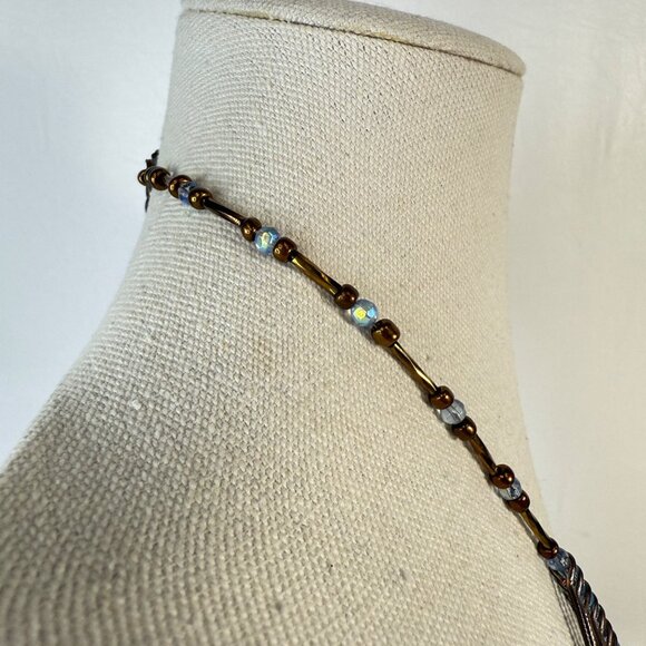 Cleopatra Fringe Necklace Silver Tone Blue Beads Long Length Statement - Picture 7 of 8